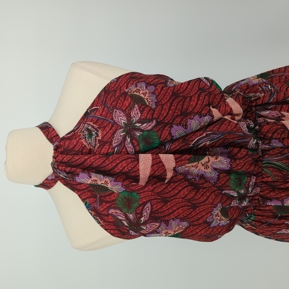 NEW Eloquii Floral Halter Maxi Dress Red Green 26 bohemian wedding coastalcore - Picture 3 of 9